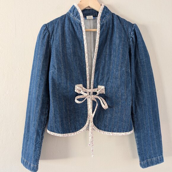dELiA*s Jackets & Blazers - Delia's Quilted Chambray Jacket Floral Trim Tie Front Cottagecore Women's M